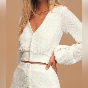 Lulus Rules of Romance White Button-Up Long Sleeve Crop Top